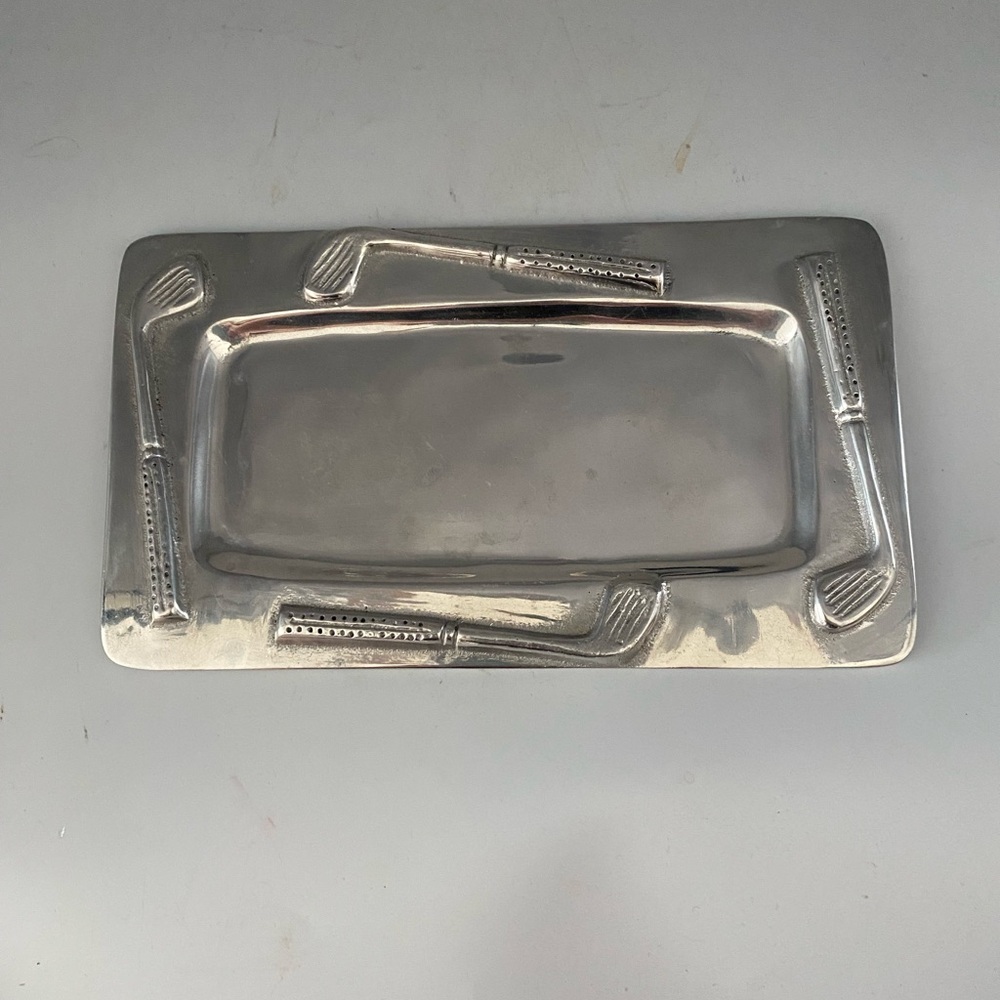 Polished Pewter Rectangular Trinket Dish Golf Theme